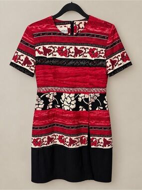 Vintage 1980s K.C. Spencer New York Red Black Floral Midi Dress